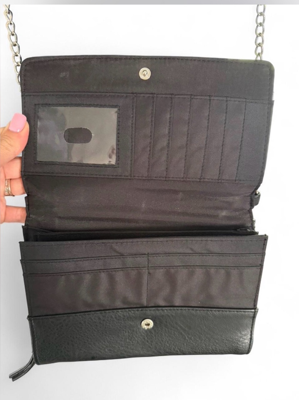 Nicole by Nicole Miller Black Crossbody Wallet Purse Chain Strap - Picture 4 of 7